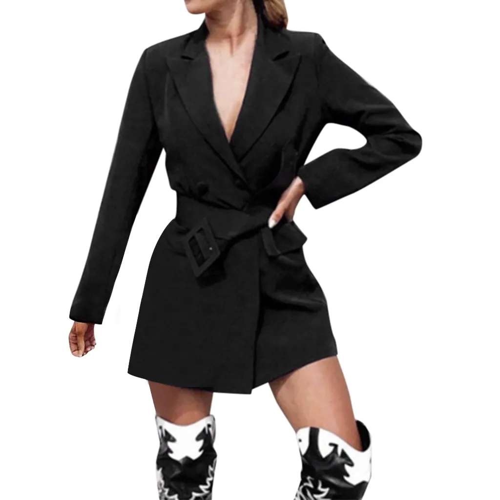 Женская куртка, длинный рукав, Блейзер, Feminino, модный блейзер для женщин, mujer Za, белая женская куртка, твидовые женские блейзеры и куртки - Цвет: Черный