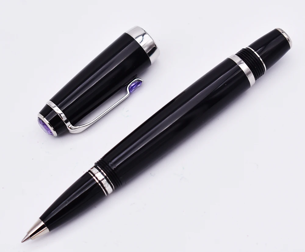 

Crocodile Classic Black Rollerball Pen, Noble Sapphire on Top with Golden Clip Writing Gift Pen Box Optional for Office Business