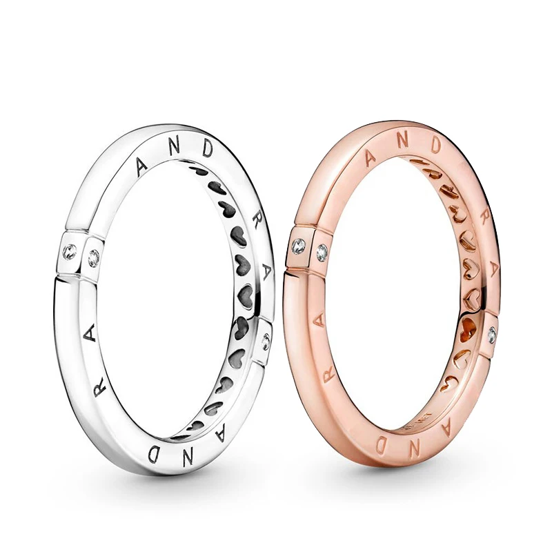 

100% 925 Silver New Fashion Logo Peach Heart Ring Women's Wedding Holiday Gift Diy Charm Jewelry