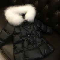girls winter thick down jacket childrens long double breasted fashion ski suit natural fox real fur collar 30 degrees