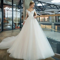 long sleeve boho wedding dresses lace appliques beaded belt sheer o neck a line bohemian bridal dress plus size vestido de noiva