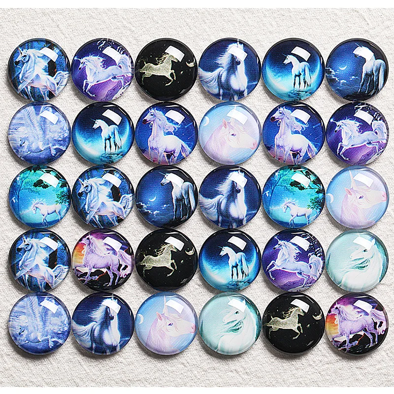 Круглые стеклянные кабошоны ручной работы с изображением лошади и единорога