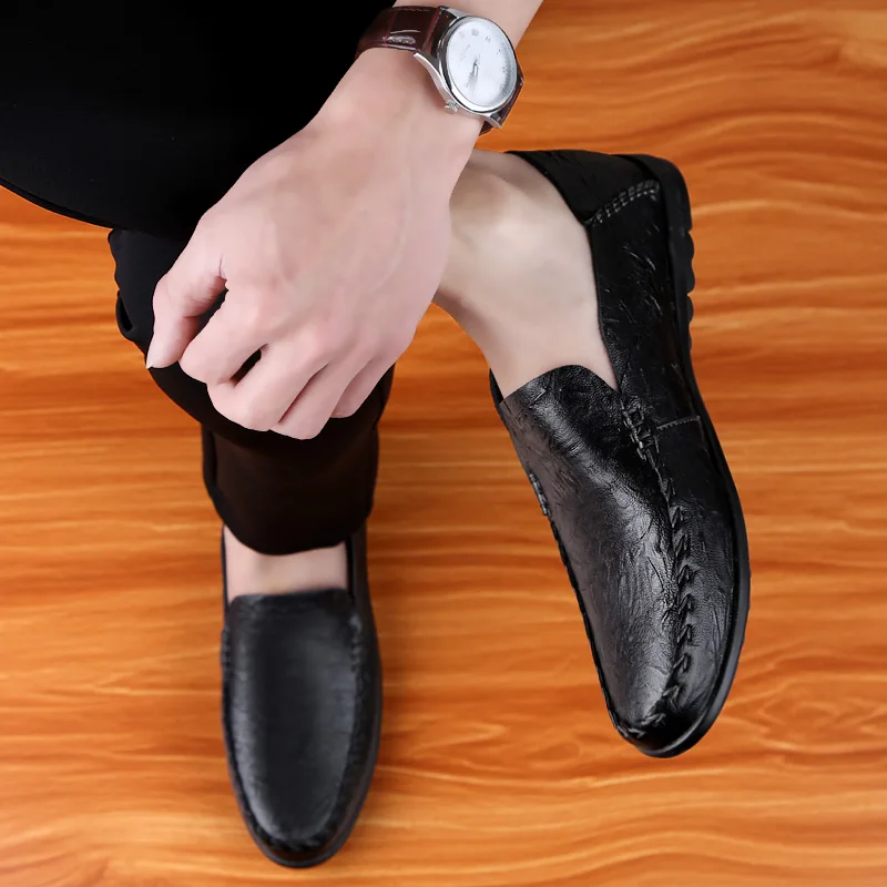

Mens Black Flat Loafers Summer Minimalist Leather Casual Shoes Large Size Light Comfort Breathable Soft Slip-on Driving Shoes
