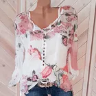 Женская Повседневная Туника на пуговицах с цветочным принтом, шифоновая блузка с асимметричным подолом, 2021