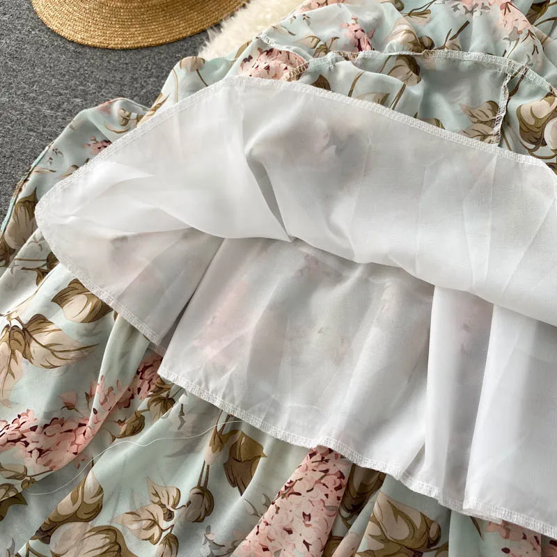 

Floral Print Dresses Sexy Ruffles Summer Off Shoulder Chiffon Long Dress Party Elastic Waist Women Casual Beach Holiday Dress