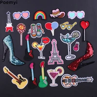 paris tower shoes guitar embroidered iron on patch sewing patches diy clothes stickers applique for clothing garment accessories