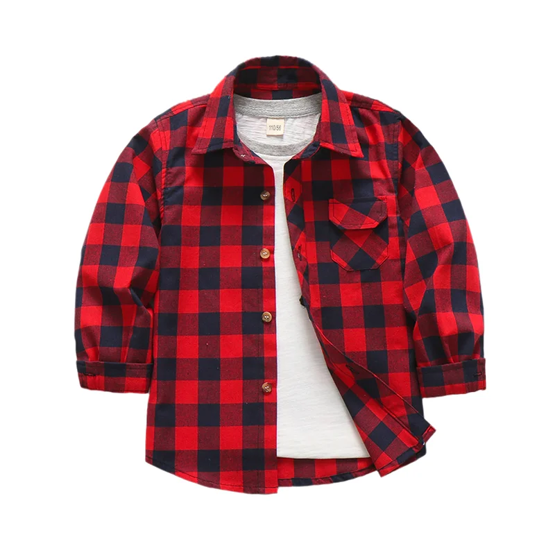 

Toddler Red Plaid Shirts Girls Boys Long Sleeve Blouse Spring Autumn Cozy Cotton Button Down Tops Childern Casual Clothing C0017