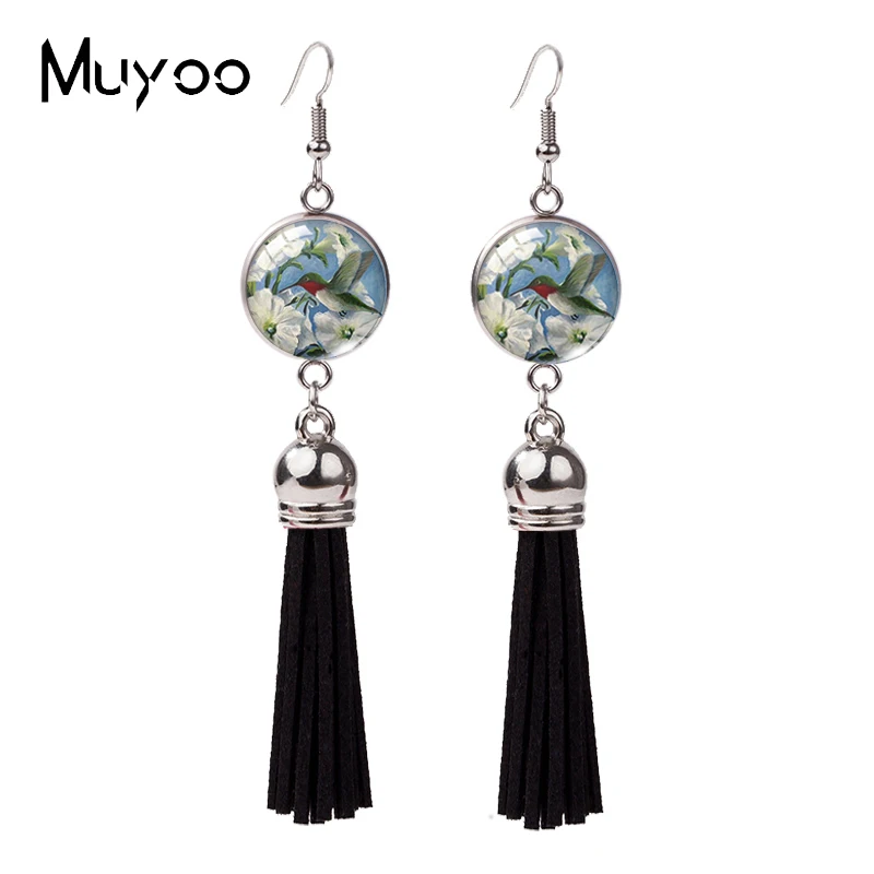 Новые модные серьги с крючком изображением цветов и колибри красивые кисточками