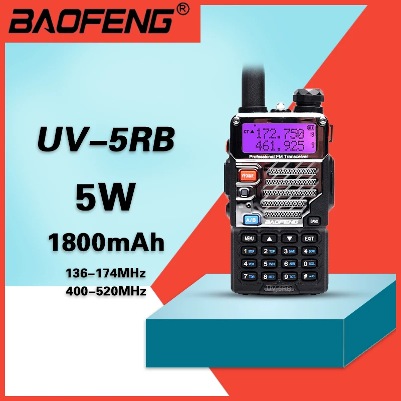 Baofeng UV-5RB UV5RB Portable Walkie Talkie PTT Dual Band Two Way Ham CB Radio Transceiver U/VHF 400-520MHz New UV5R for Hunting