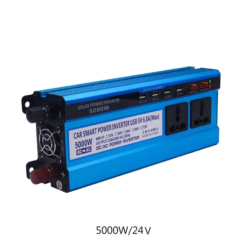 Солнечный инвертор DC 12V 24V to AC 220V 500W 3000W 4000W 5000W 4 USB порта 2/3 розетки трансформатор