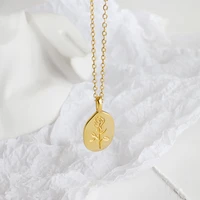 perisbox round medallion rose necklaces circle carved geometric necklaces for women 925 sterling silver minimalist necklace