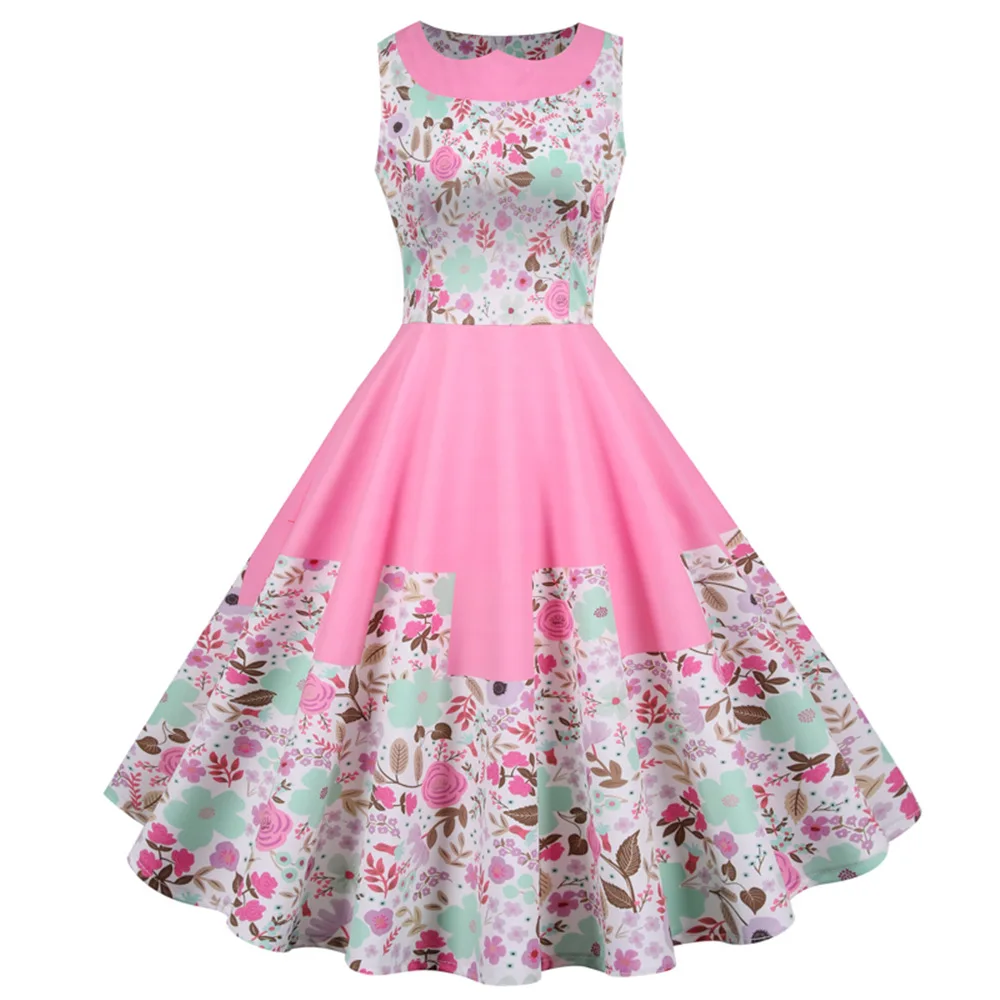 Женское платье с завышенной талией и цветочным принтом розовое для танцев