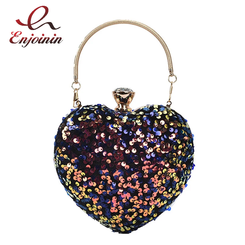 

Colorful Sequined Heart-Shaped Party Clutch for Women Fashion Purses and Handbags Luxury Designer Bag Ladies Chain Shoulder Bag