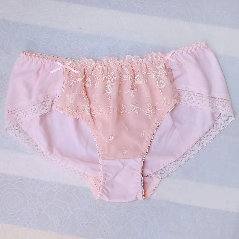 Трусы брифы женские и мужские кружевные нижнее белье сетчатые с цветами розового