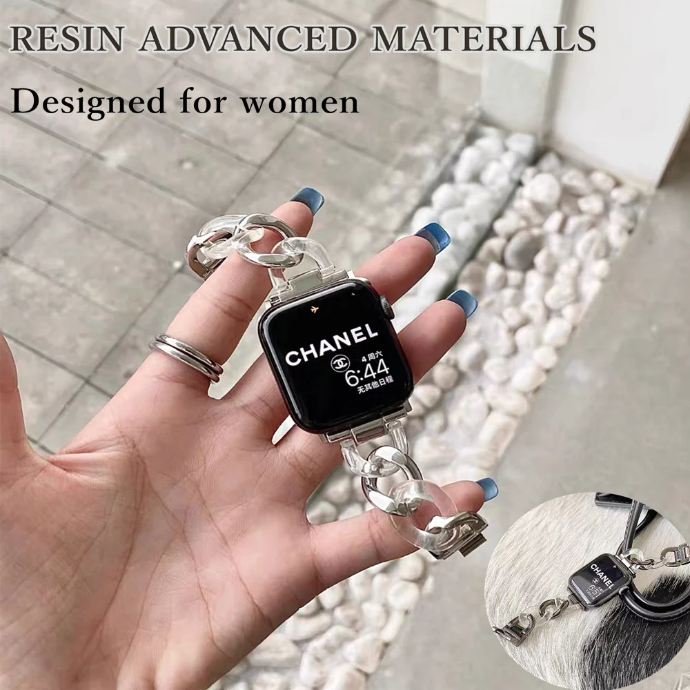 Resin Luxury for Apple Watchband 6 44mm 40mm Chain Resin Strap for Iwatch Series 6 SE 5 4 3  42mm 38mm Women Strap Bracelet Belt