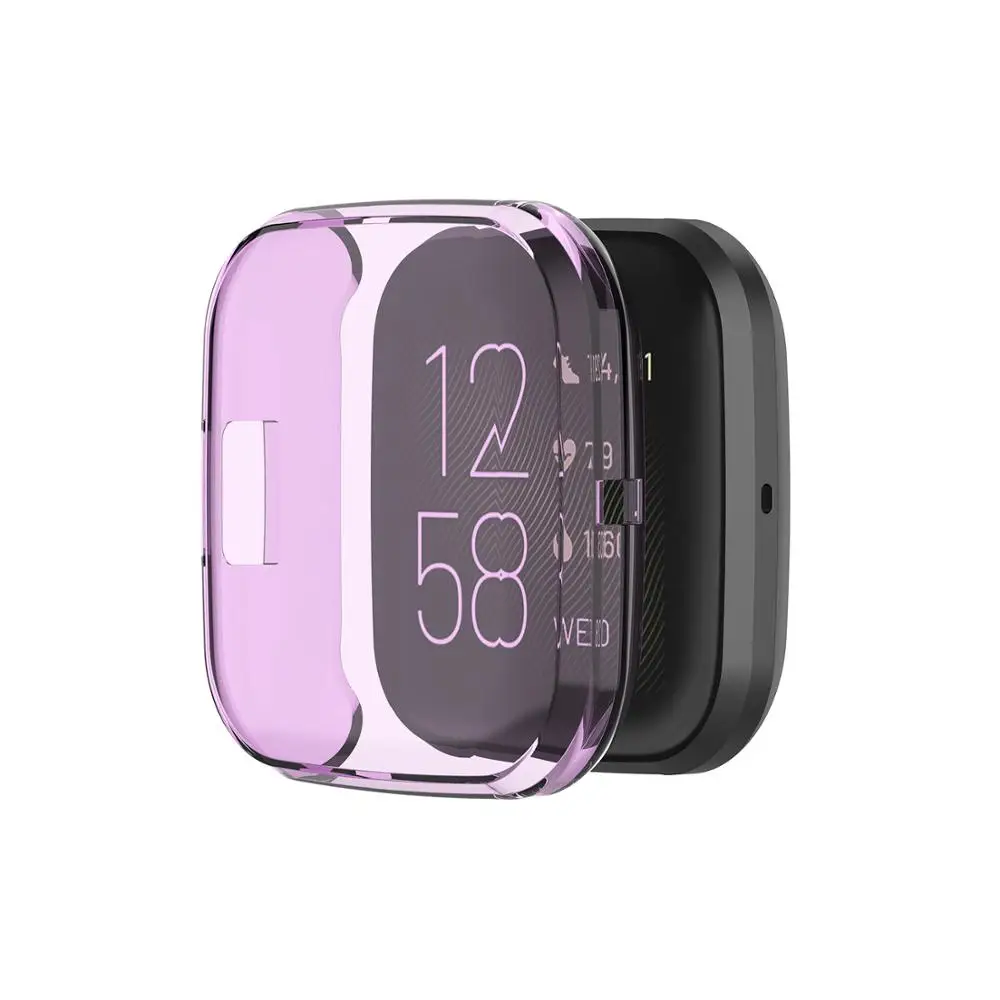 Purple Полный экран Силиконовые серьги Чехол для Fitbit Versa 2 Smartwatch Прозрачный Футляр защитный корпус Сменные аксессуары Чехлы для часов - Цвет: Purple