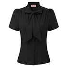 Рубашка женская летняя однотонная с коротким рукавом и бантом