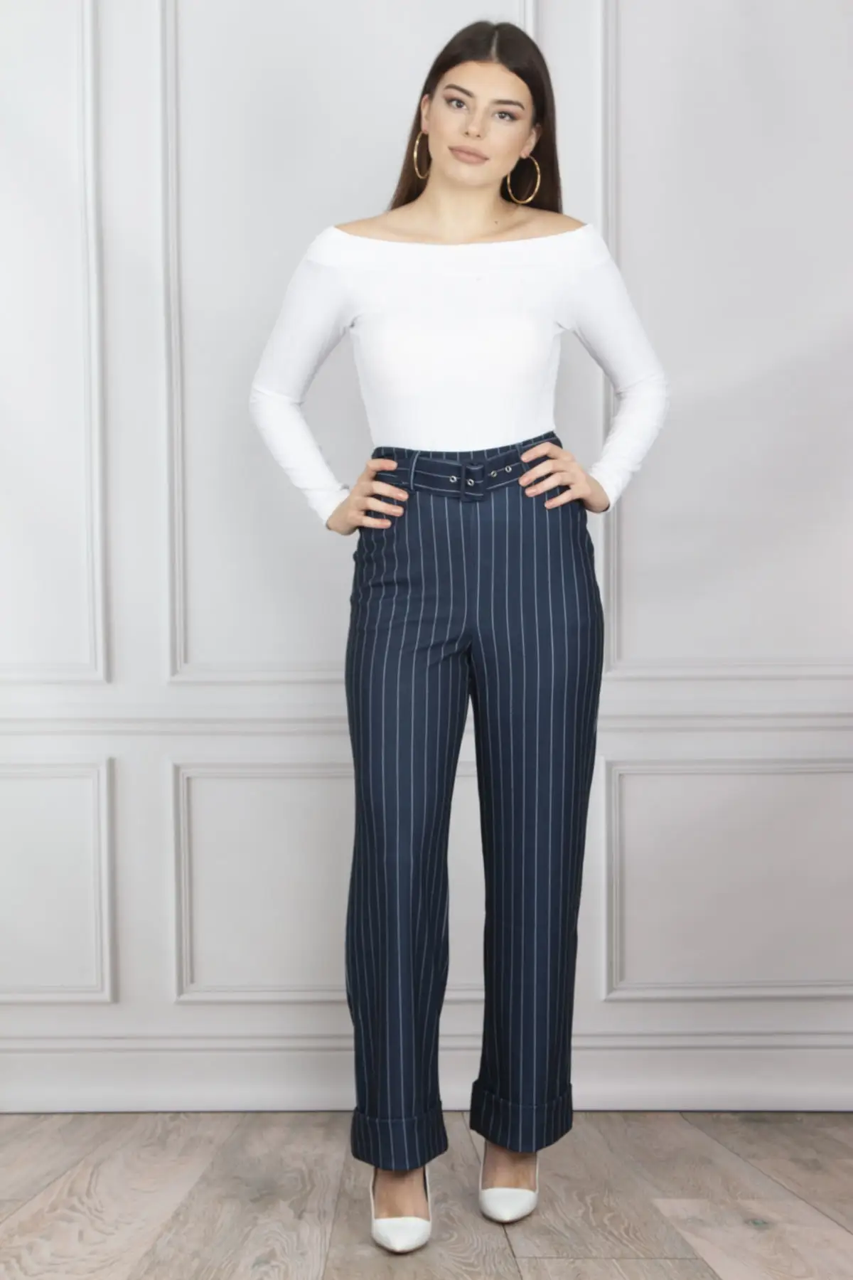 Sans Textile женские темно синие брюки палаццо с прорезиненными карманами и