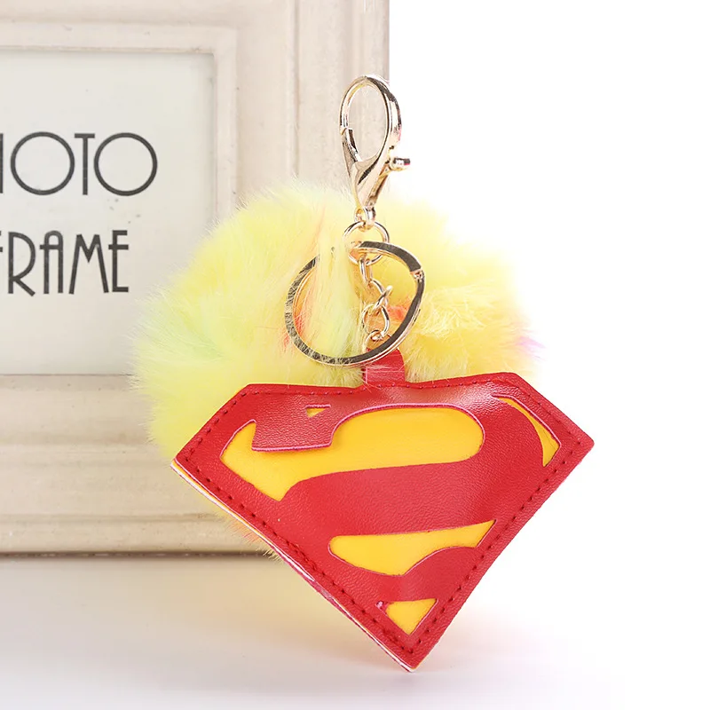 Leather Cartoon Superman Key chain Pendant Colorful Spotted Wool Ball for Woman Jewelry Man car Ring gift | Украшения и