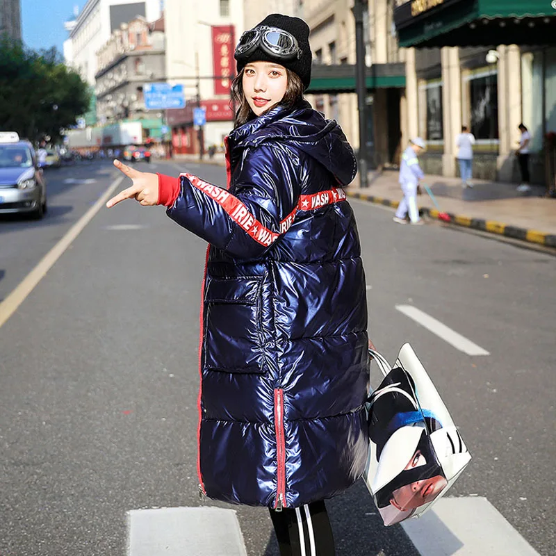 Новинка 2020 зимнее блестящее пальто женский свободный длинный пуховик Женская