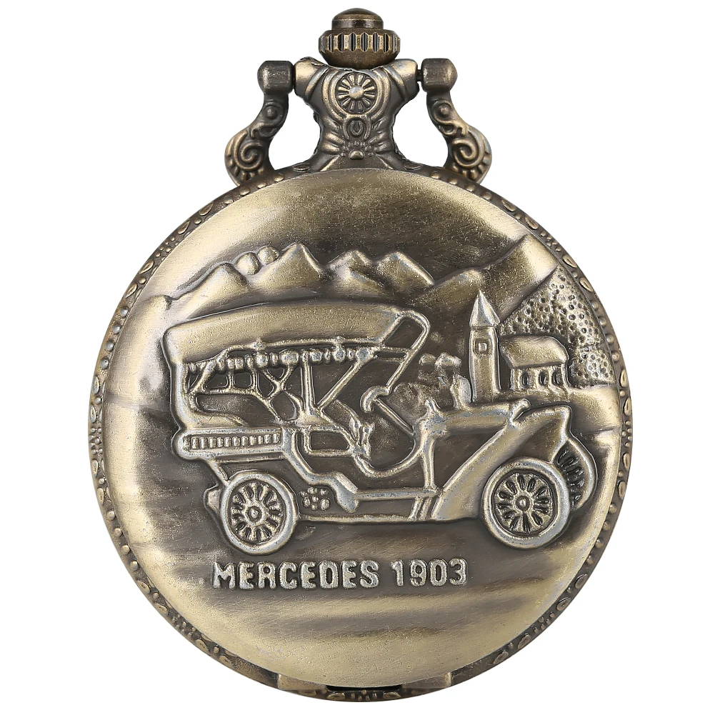 Уникальные карманные часы с рисунком парового седана для мужчин Mercedes 1903 Ретро элегантные часы с толстой цепочкой и ожерельем 30 см брелок подарок