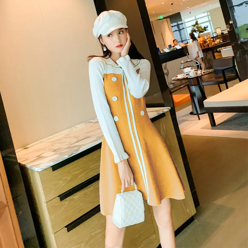 Коллекция 2019 года Осеннее шифоновое сшитое платье с фальш двумя закрытыми