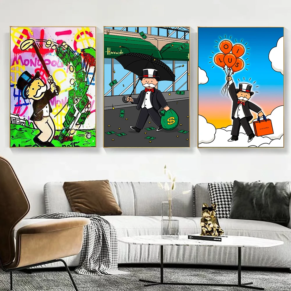 

Alec Monopoly Graffiti Poster Rich Mister Money Canvas Painting Inspirational Poster and Prints Living Room Decoration Pictures