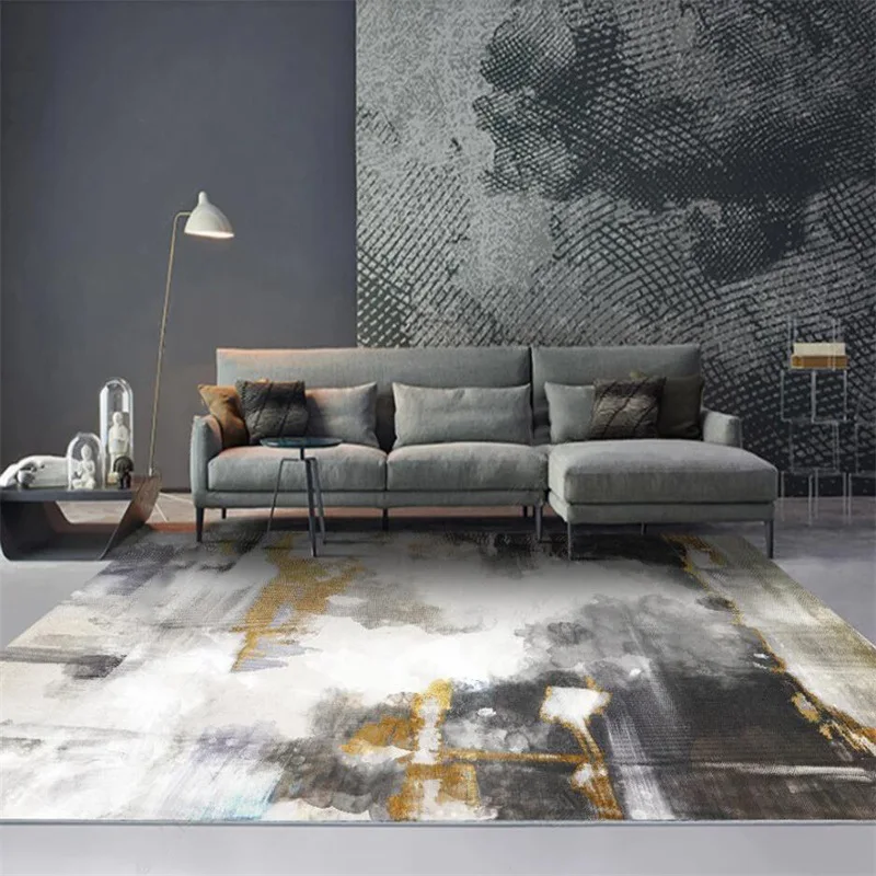 

Modern new Chinese abstract black gold ink painting kitchen living room bedroom bedside carpet mat customization