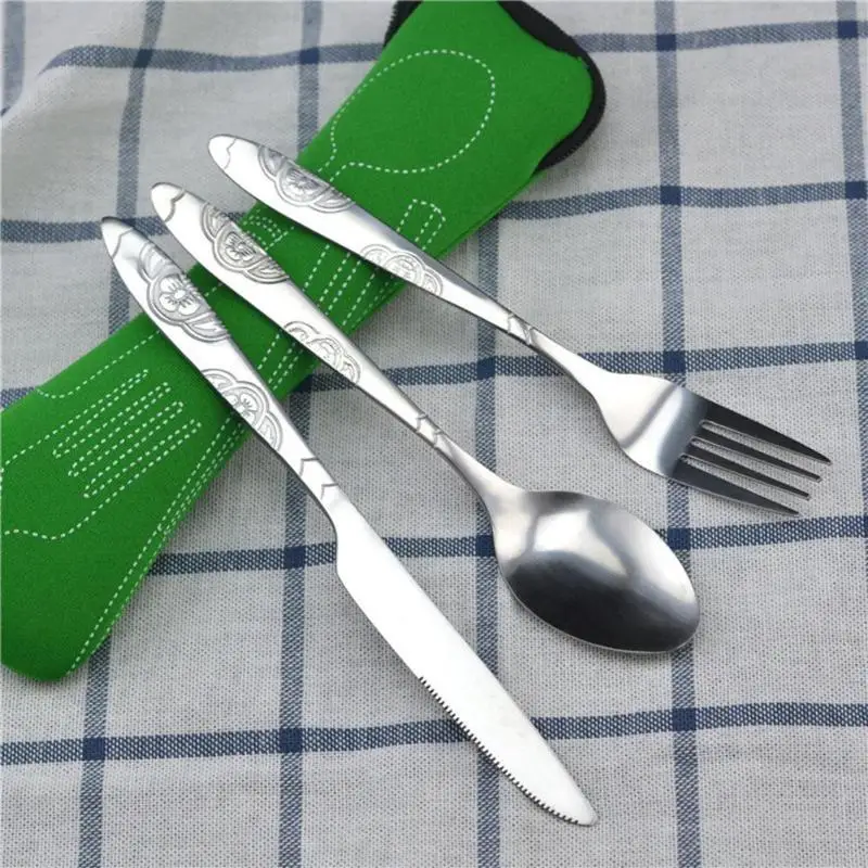 

Travel Cutlery Bag Portable Fork Spoon Set Stainless Steel Cutlery Bag Outdoor Picnic Portable Tableware Cloth Bag Lunch Tools