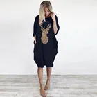 Женское рождественское платье с принтом Санта Клауса, оленя, красное элегантное свободное платье с длинным рукавом для вечерние, 2021