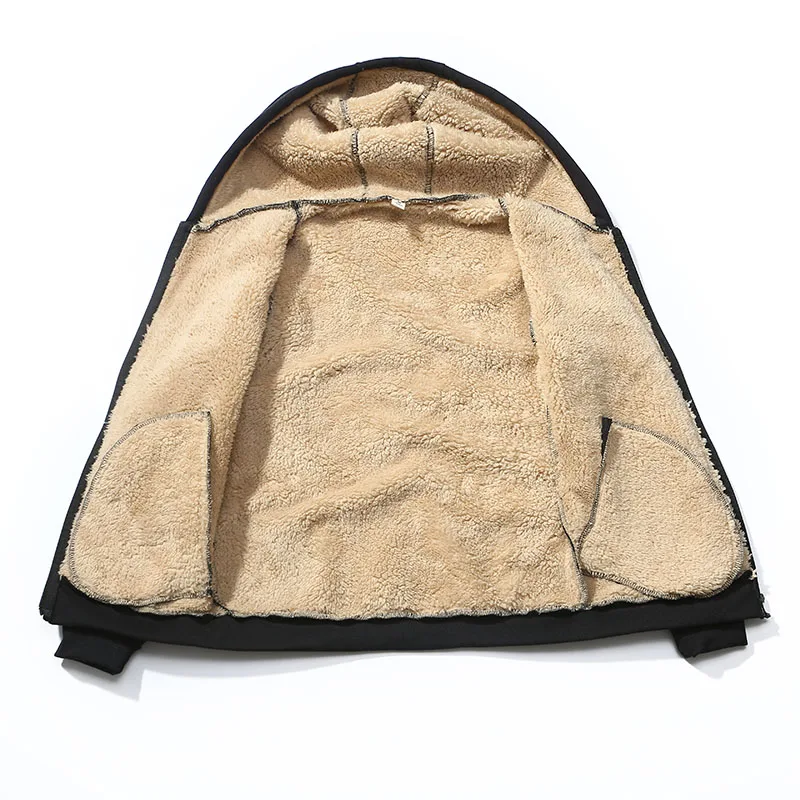 

Winter Thickening Hoodies Men Casual Jacket Fur Lining Solid Warm Cloth Zipper Coats Sweatshirts Cashmere Parkas
