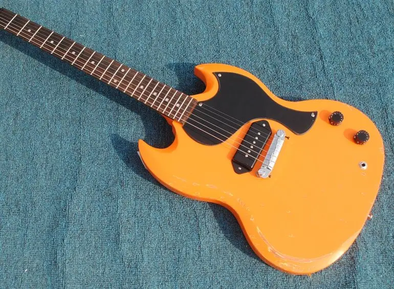 2021 год, популярное Новое поступление, электрическая гитара, желтая шафрановая винтажная гитара, роза, деревянная фингерборд