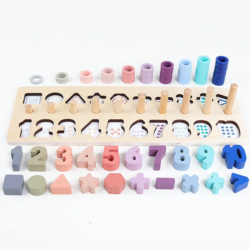 

Counting Shape Stacker Puzzle Board Wooden Number Count Sort Stacking Tower Montessori Early Education Toy Set for Kids Learning