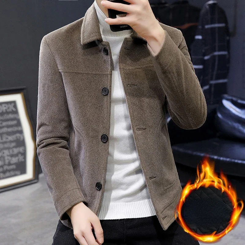 

Autumn Men Winter Fashion Short Woolen Coats Men Korean Mink Imitation Jackets Mens Solid Color Thick Warm Overcoats O259