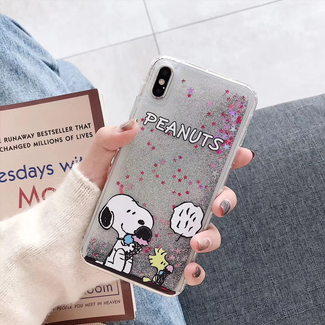 Cute cartoon Charlie Brown friend puppy love heart phone case for iphone Xs MAX XR X 6 6s 7 8 plusfun quicksand soft cover coque |