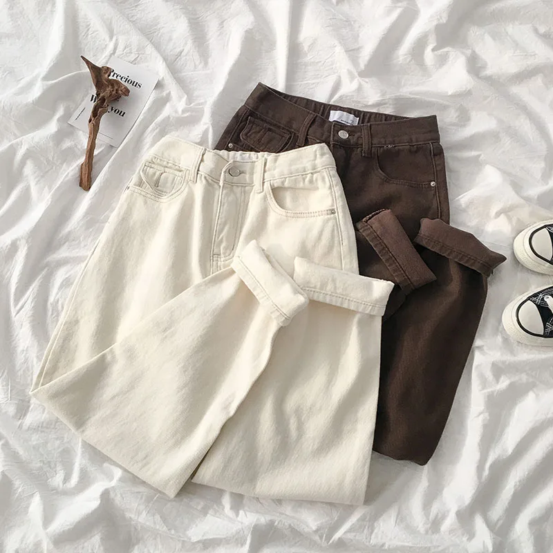

Women's Jeans 2021 Spring New Y2k Streetwear Solid Color High Waist Denim Trouser Retro Classic Femme E Girl Straight Pants