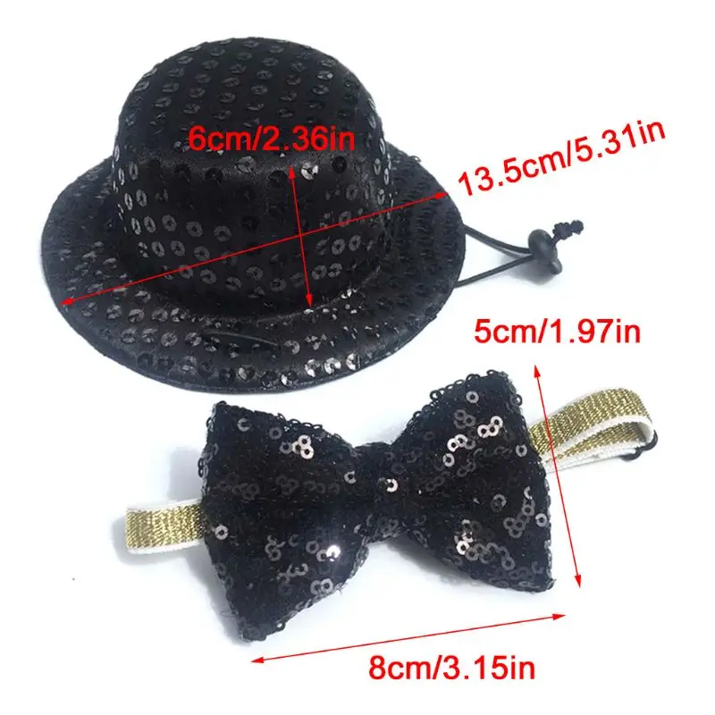 Маленькая черная цилиндрическая шляпа с блестками и галстуком бабочкой для