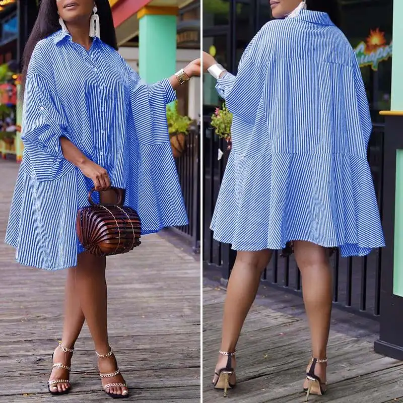 

VONDA Women Shirt Dress Casual Irregular Hem Button Up Knee-Length Dresses Autumn Long Sleeve Bohemian Party Vestidos Female
