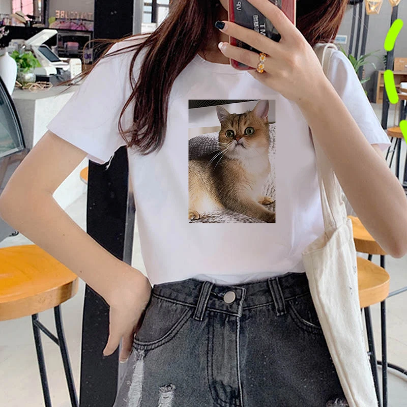 

Cute Cats Print Summer Women Tshirt Funny Cartoon T Shirt Female Kawaii Anime Ullzang T-shirt 90s Fashion Korean Style Top Tee