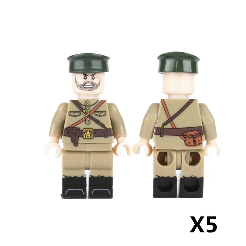 officers-5pcs WW2 советские солдатики, Мини фигурки, военное оружие, город, части, полицейские кирпичи, строительные блоки, кирпичи, оригинальные MOC армейские игрушки C105 - Цвет: officers-5pcs