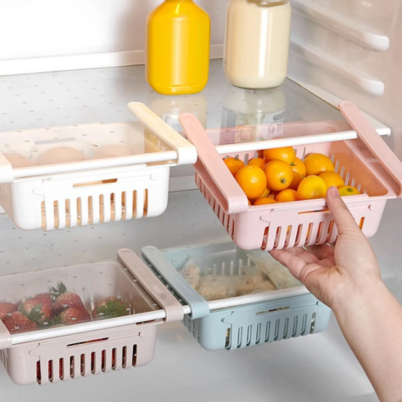 

Refrigerator Drawer Shelf Adjustable Stretchable Fridge Organizer Drawer Basket Pull-out Drawer Box Fresh Spacer Layer Rack