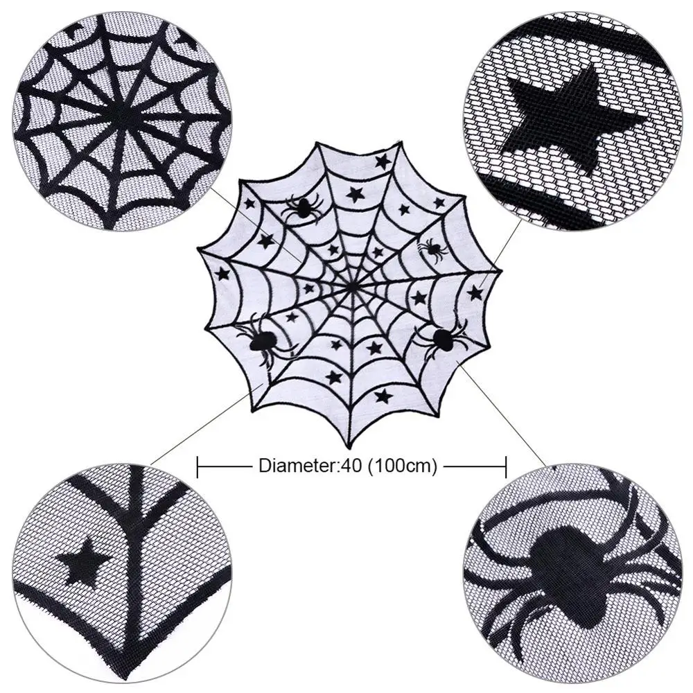 

Ourwarm Halloween Party Black Lace Spiderweb Table Cloth 100cm Table Covers Window Hanging Horror Halloween Party Decoration