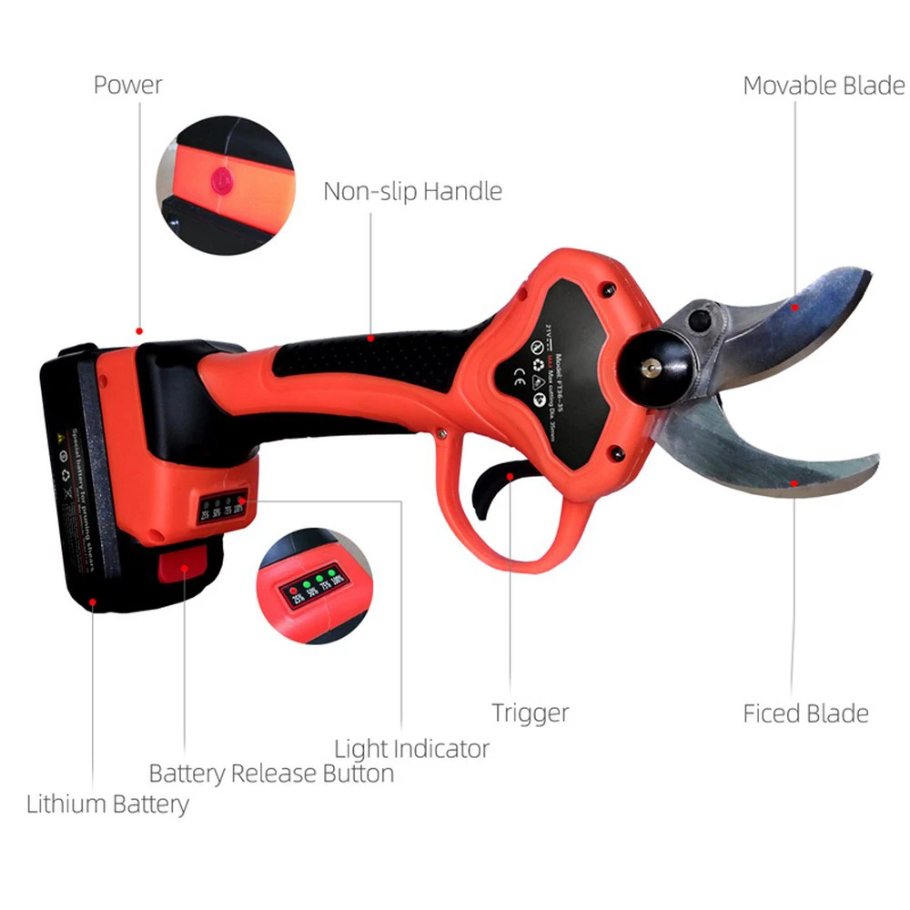 

35mm21V Lithium Battery Cordless Rechargeable Electric Pruning Shears Garden Pruning Shears Pruning Shears Cutting Tool