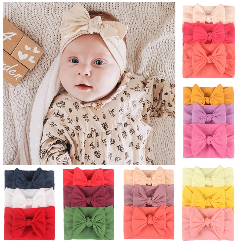 3Pcs/Set Cute Bowknot Baby Girls Hair Band Turban Solid Color Newborn Infant Headband Elastic Toddler Kids Hair Accessories