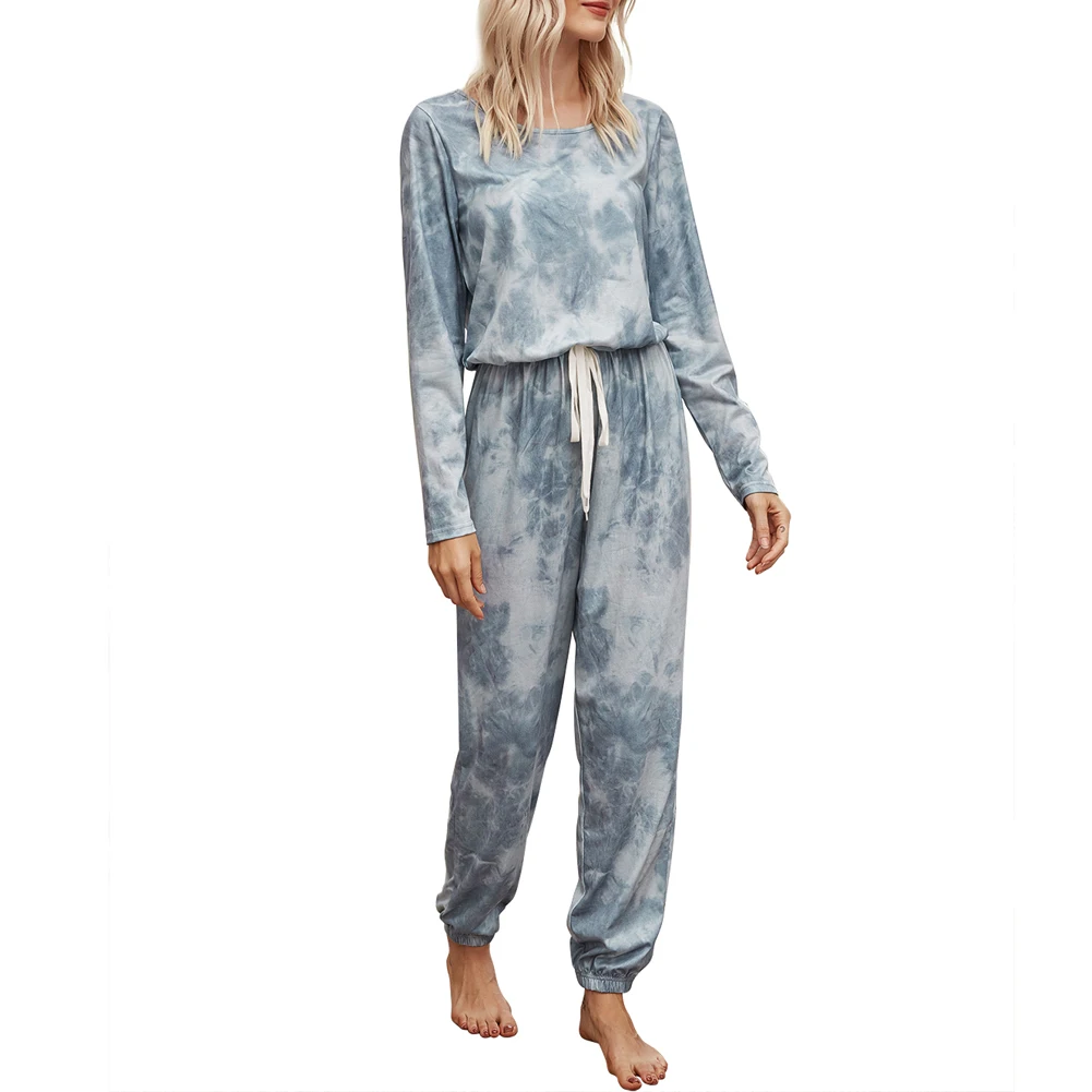 

Женский Повседневный костюм из 2 предметов, Модный пуловер с длинным рукавом и круглым вырезом и брюки на шнуровке, спортивный костюм