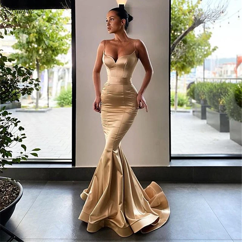 

Женское вечернее платье с юбкой-годе, длинное платье синего цвета с V-образным вырезом, на бретельках, для выпускного вечера, 2024