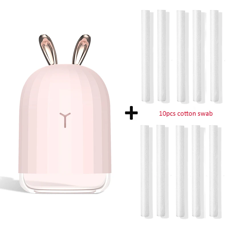 High Quality 220ML Ultrasonic Air Humidifier Aroma Essential Oil Diffuser for Home Car USB Fogger Mist Maker with LED Night Lamp - Цвет: Pink and 10 filters