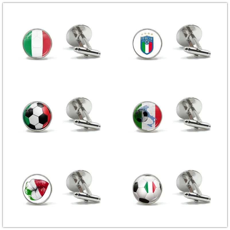 Эмблема итальянской футбольной команды запонки с итальянским флагом и логотипом