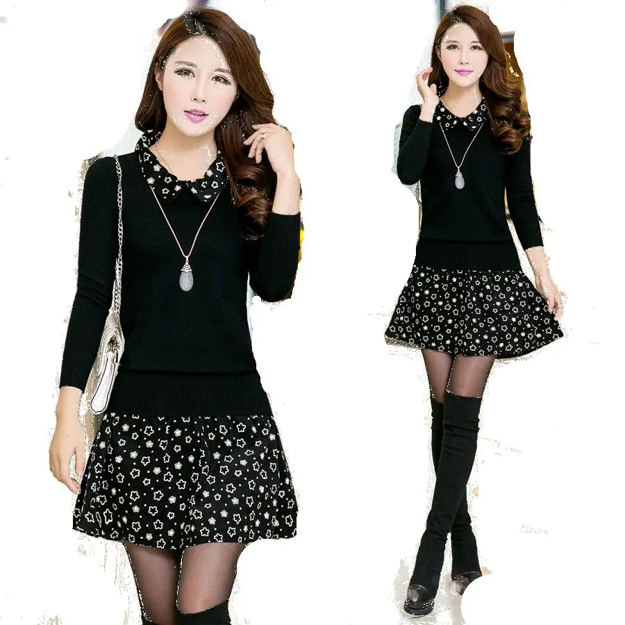 Осень зима 2017 женское цельнокроеное платье свободное трикотажное свитер