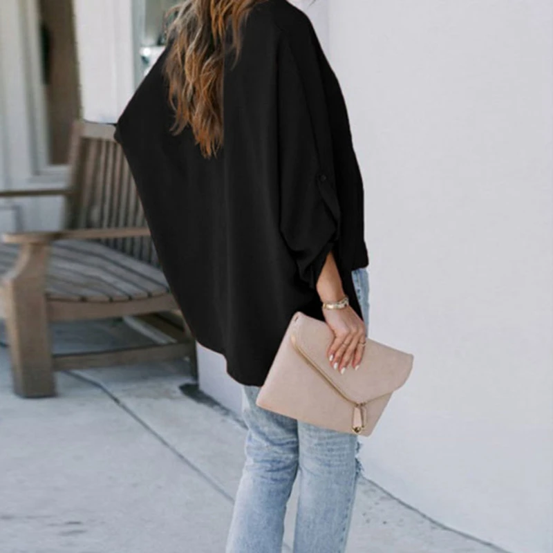 

Women'S Fashion Casual Solid Color V-Neck Long Sleeve Casual Loose Tops